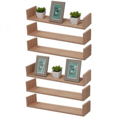 Imagem de Kit 6 Prateleiras U 50 X 25cm Carvalho Suporte Invisível