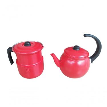 Imagem de Conjunto Chaleira 2l E Leiteira C Apito Vermelho 1,6l Extang