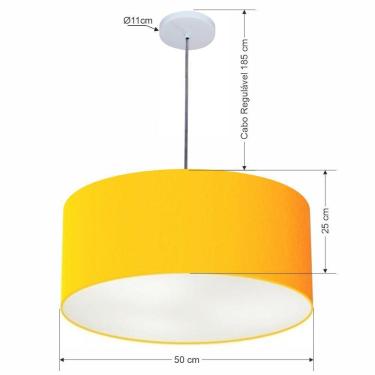 Imagem de Lustre Pendente Cilíndrico Vivare Free Lux Md-4386 Cúpula Em Tecido - 50x25 Laranja Canopla Branca E Fio Cristal