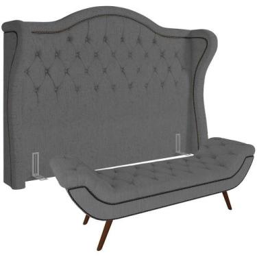 Imagem de Kit Cabeceira Cama Box Lisboa 140 Cm Com Puff Recamier Santorini Linho