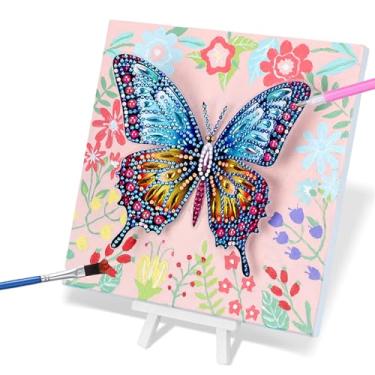 Imagem de SOLDAY Pintura por números para adultos com arte de diamante de borboleta, kit de pintura acrílica de flores 2 em 1 para iniciantes, artesanato para presente de Natal, decoração de parede, casa, 20 x