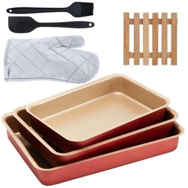 Imagem de Assadeira 3 Pçs + Descanso Panela + Luva + Pincel + Espátula