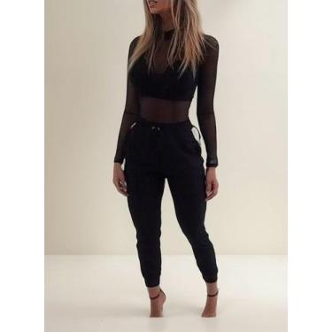 Imagem de Conjunto Body Manga Longa Tule + Calça Jogger - AG Acessorios, Preto, 