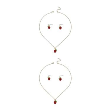 Imagem de Yjcnelcr Conjunto de joias femininas, colar e brincos com pingente de framboesa, liga moderna, ocasião de férias, vermelho, 2 conjuntos, ajustáveis