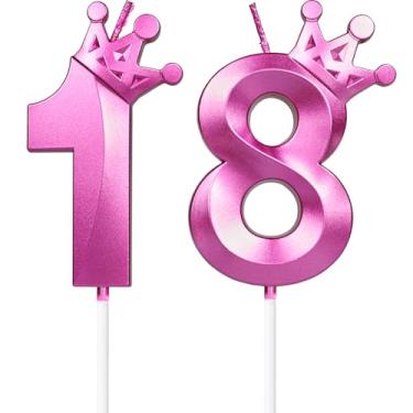 Imagem de Hongplus Velas de aniversário roxas com coroa 3D, número 18, topo de bolo de feliz aniversário de 18 anos, 18 velas para meninas, decorações de festa de aniversário