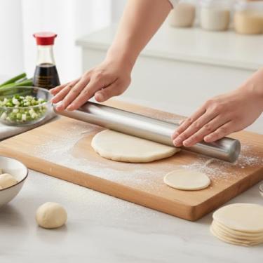 Imagem de Rolo de massa de aço inoxidável liso para assar fondant, pizza, torta, pastelaria, massa, massa, biscoitos – resistente, fácil de limpar, superfície antiaderente 30,5 cm