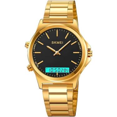 Imagem de Relógio Dourado Masculino Social Ponteiro Digital inox de pulso 2120