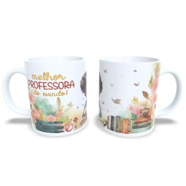 Imagem de Caneca Professora Floral em Cerâmica, 325ml, Decorada com Flores Coral e Mensagem Melhor Professora, para Presente Dia dos Professores (14115)