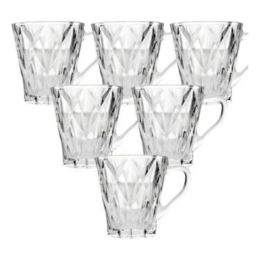 Imagem de Jogo 6 Xícaras Canecas de Vidro Linha Diamante – 180ml – Design Lapidado, Transparente, Elegante para Café e Cappuccino