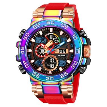 Imagem de findtime Relógio masculino esportivo, militar, à prova d'água, digital, analógico, tático, para uso ao ar livre, mostrador grande, relógio de pulso duplo com LED luminoso, alarme, cronômetro, Relojes
