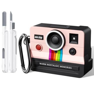 Imagem de QINGQING Compatível com AirPods AirPods Pro 2, capa de silicone com design retrô para câmera, resistente a choques, proteção total para AirPods Pro 2ª geração (rosa, Airpods Pro 2ª/1ª)