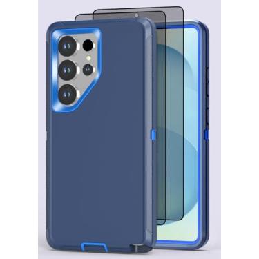 Imagem de Qizaixi Capa projetada para Samsung Galaxy S24 Ultra [com protetor de tela de privacidade] Capa de telefone resistente à prova de choque de 3 camadas, azul marinho