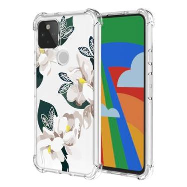 Imagem de WEIOUHR Capa para Pixel 5 Google 5 transparente macio TPU design de flor branca, à prova de choque, resistente a arranhões, capa protetora leve, para Google Pixel 5 (Magnólia)