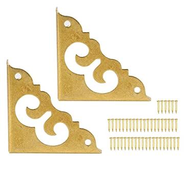 Imagem de Capa de canto decorativa de latão retrô estilo vintage joias caixa de presente acessórios de hardware para mesa caixa de madeira proteção de móveis conjunto de 6 peças com pregos