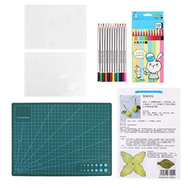 Imagem de Kit de artesanato em forma de pêra com folha termorretrátil DIY com placa de corte A4 Filme retrátil de 12 cores para brincos feitos à mão Pingentes Atividade de arte em sala de