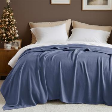 Imagem de Cobertor tamanho solteiro, 70% raiom (derivado de bambu) e 30% algodão, tecido jacquard leve, cobertor de verão respirável e macio para cama ou sofá, 167,6 cm x 228,6 cm, azul-marinho