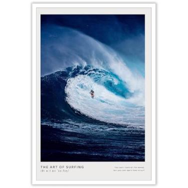 Imagem de Moda verão homem costeiro surfe arte de parede Havaí mar surf lona pôsteres surfista oceano praia natação impressão pintura para sala de estar quarto decoração de parede 30,5 x 40,6 cm sem moldura