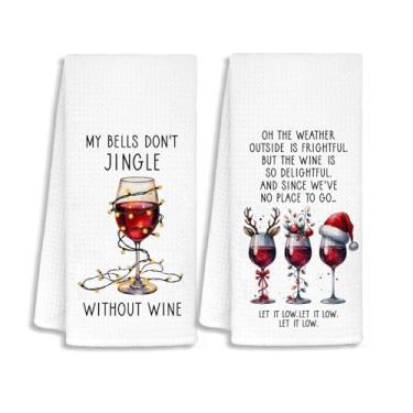 Imagem de STHTTSW Toalhas de cozinha de vinho de Natal engraçadas, presentes para amantes de vinho, toalhas de chá de bar, toalhas de chá decorativas de Natal de inverno para cozinha, casa, bar, carrinho