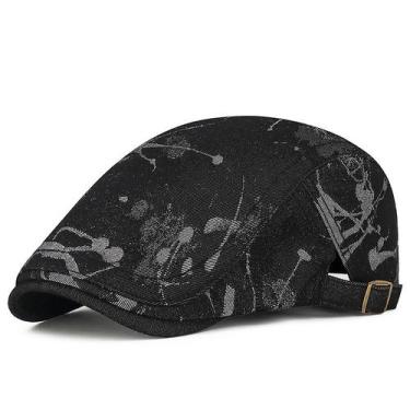 Imagem de Boné plano Gatsby Newsboy, estampado em preto e branco, algodão, mascu