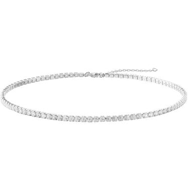 Imagem de ZHDHDQ Colar de tênis para mulheres, 3,5 mm de zircônia cúbica delicada CZ corrente gargantilha de formatura e pulseira de elos de cristal conjuntos de joias acessórios para noivas mulheres, Aço