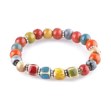 Imagem de KILIPOL Pulseira de contas de cerâmica colorida estilo étnico chinês hippie boêmio, estilo iterário e antigo, joia boêmia de praia de verão presente para mulheres presente de Natal (Estilo6
