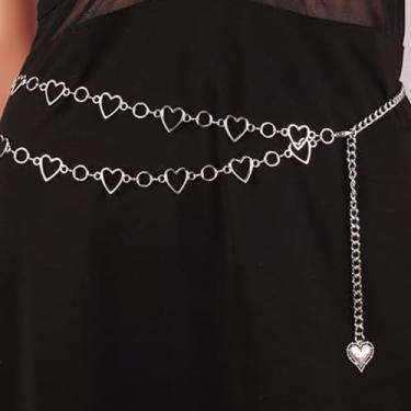 Imagem de Cinto de corrente de prata para mulheres, moderno, plus size, vazado, coração, corrente de cintura de metal, cinto de cintura moderno para vestido feminino