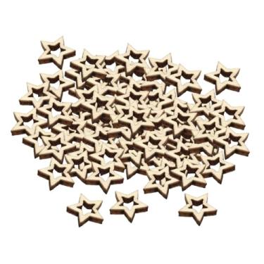 Imagem de oshhni 100 peças de madeira vazadas em formato de estrela, sem acabamento, para decoração de ambientes, placas decorativas de madeira em branco para salas de, 1cm
