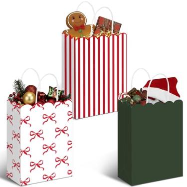 Imagem de Yexiya 24 peças de sacos de presente de papel de Natal 7 x 15 x 20 cm, sacos de presente Kraft de Natal com alças reutilizáveis sacos de presente de Natal com alça para presente de embrulho de feriado