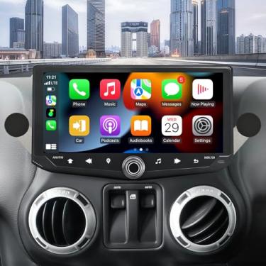 Imagem de Rádio automotivo para Jeep Wrangler JK 2007-2018 Unidade de cabeça de rádio estéreo com tela sensível ao toque estilo Tesla CarPlay de 10,9 polegadas Android Auto Bluetooth GPS suporte de telefone