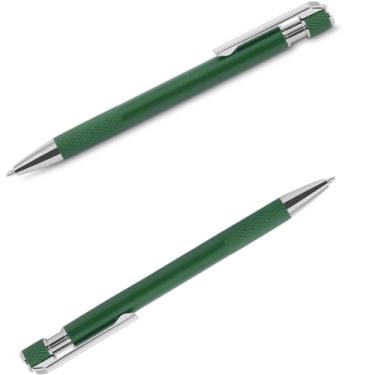 Imagem de Caneta esferográfica com corpo em alumínio reciclado, acionador e clipe cromado, escrita em tinta azul. Refil substituível tipo Parker. (Kit 2 Verde)