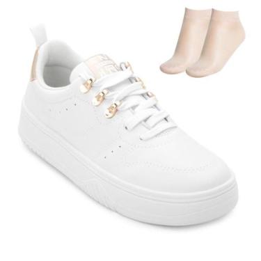 Imagem de Tênis Casual BD Ramarim e Meia RM25-25882, 38, Branco, Dourado