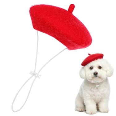 Imagem de 1 boina para cães pequenos, gatos, artistas franceses, chapéu fofo de feltro, para cães pequenos, gato, Halloween, Natal, acessório de cabelo (vermelho)