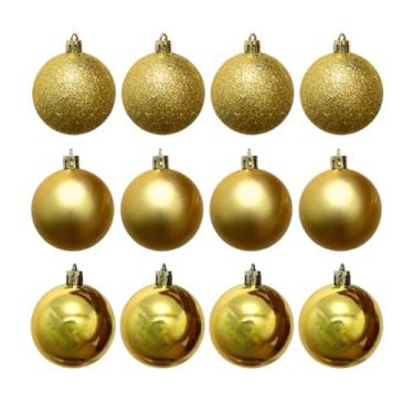 Imagem de Kit 12 Bolas De Natal 5Cm Lisas Foscas Glitter Enfeite Para Árvore Decoração Dourado