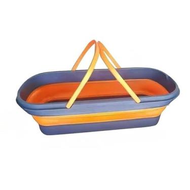 Imagem de Balde Retrátil Multiuso Para Limpeza Com Rodas Branco 15l balde dobrável para água Dobrável e Portátil para Lavanderia e Organização Doméstica(Azul vermelho)