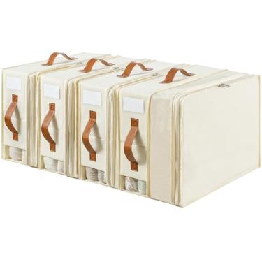 Imagem de Organizadores e armazenamento de lençóis, pacote com 4 organizadores de armário de linho com zíper ajustável, armazenamento de cama dobrável para lençóis de cama queen ou king, capas de edredom e