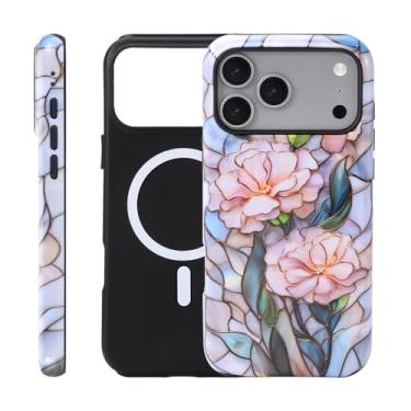 Imagem de Fourmor Capa para iPhone 17 ProMax - Carregamento sem fio para MagSafe, capa externa rígida de policarbonato + capa protetora interna de TPU macio à prova de choque, padrão de lótus 3D abstrato