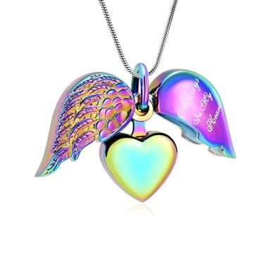 Imagem de mingkejw Colar de urna de coração de asa de anjo para cinzas, joias de cremação para mulheres e homens, colares de memorial de aço inoxidável, suporte de cinzas para animais de estimação humanos