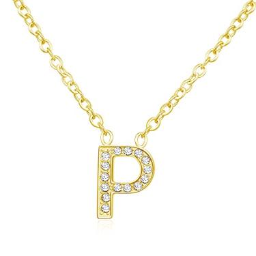 Imagem de Colar de iniciais femininas banhado a ouro 14 K, colar delicado com nome de ouro, pingente de etiqueta de iniciais personalizadas, joias de prata e ouro, 18+2‘’, Aço inoxidável, Sem Pedra Preciosa