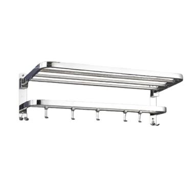 Imagem de Porta Toalha Suporte Toalheiro Banheiro Duplo Aço Inox Premium Retratil 90° porta toalha banheiro Toalheiro de Parede Premium para Banheiro com Barra Ajustável