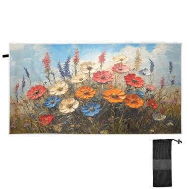 Imagem de ATTX Toalha de praia com pintura a óleo de flores silvestres 76 x 152 cm - Cobertor de microfibra leve de secagem rápida e resistente à areia para piscina, ioga, academia e viagens | Esportes de banho