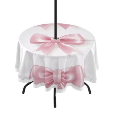 Imagem de ATTX Toalha de mesa redonda com laço de fita para uso ao ar livre – 152 cm, impermeável, à prova de derramamento, uso interno/externo, com orifício para guarda-chuva com zíper para acampamento