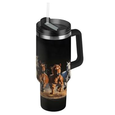 Imagem de SEHANY Copo Majestic Horse 1,134 g com tampa e canudo, aço inoxidável de vácuo duplo isolado garrafa de água esportiva suporte para copo de café de viagem à prova de vazamento para bebida gelada