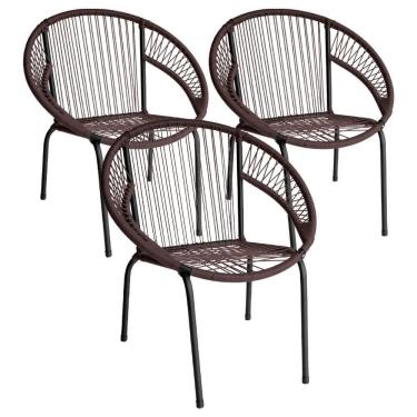 Imagem de Kit 3 Cadeira De Área Eclipse Tramado Fibra Sintética E Aço