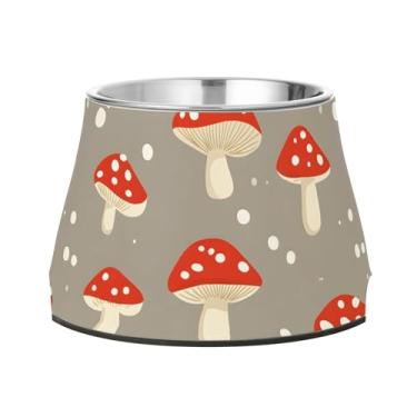 Imagem de SEHANY Tigelas para cães de ervas e cogumelos antiderrapante de aço inoxidável com fundo de borracha para evitar tombamento, tigelas elevadas para comida e água quadriculadas para cães e gatos