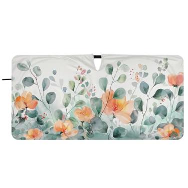 Imagem de Blueangle Pára-brisa de flores em aquarela - 149.9 cm x 76.2 cm dobrável carro janela frontal blocos para-sol raios UV viseira de sol (98)