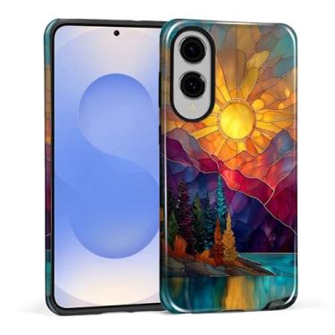 Imagem de DAIZAG Capa para Samsung Galaxy S25 Edge, Mountain Range Sunrise Vitral Design de Corpo Inteiro Proteção Híbrida TPU Macio PC Rígido, Capa Protetora à Prova de Choque Resistente a Riscos para Homens e