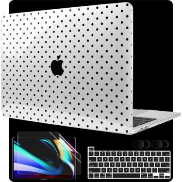 Imagem de MEEgoodo Capa para MacBook Pro 13 polegadas 2022 2021 2020 A2338 M2/M1 A2251 A2289, capa rígida para laptop com teclado e capa de câmera compatível com MacBook Pro de 13 polegadas, Poka Dot Black