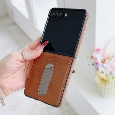 Imagem de Capa magnética giratória 360° para Samsung Galaxy Z Flip 7 FE 6 5 4 3 Zflip7 Zflip6 5G, capa de couro de luxo (para Galaxy Z Flip7 FE/Marrom)