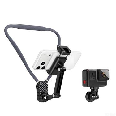 Imagem de JIAONASHIJIA Suporte alternável para câmera de ação de telefone com clipe 2 em 1, gravação POV/Vlog de mãos livres, alça peitoral antivibração, para iPhone Android Gopro Insta360 DJI Osmo