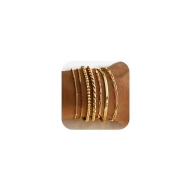 Imagem de M MOOHAM Pulseiras de ouro não manchadas para mulheres – Conjunto de pulseiras delicadas banhadas a ouro real 14K com contas e corrente de clipe de papel, pulseira empilhável, amizade, aniversário